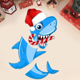 Funmemoir Shark Christmas Tree Topper, Shark Christmas Tree Decorations Head Arms and Legs Shark Christmas Tree Sign Ornaments for Xmas Tree Shark Holiday Home Decor