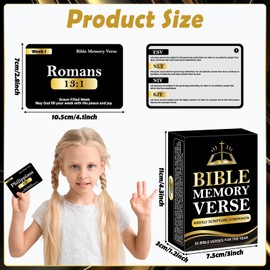 52 Memory Bible Verses Flash Cards NIV, KJV, ESV, NLT 52-Week Scripture Card Week of The Year Christian VBS Bibles Trivia Prayer Card Multi-Translation Old & New Testament for Sunday School Homeschool
