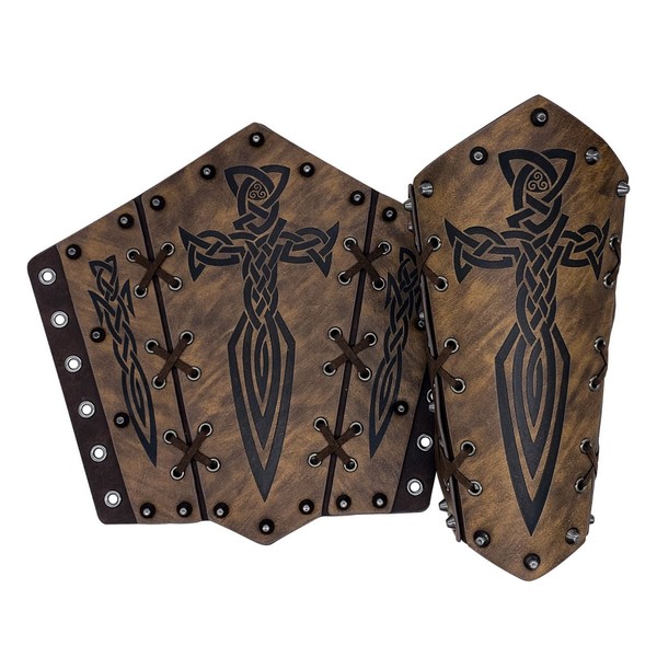 Thajaling 2Pcs Viking Bracers for Men,Medieval Faux Leather Arm Gauntlets,Retro