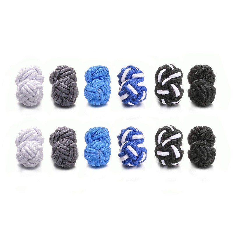 Yoursfs 6-Pair Set Gum Cufflinks, Round Braided Cufflinks, Rubber Cufflinks