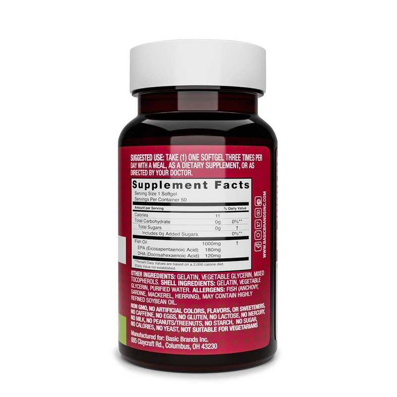 Basic Brands Smart Heart Omega-3 Fish Oil, 1000 mg, 50