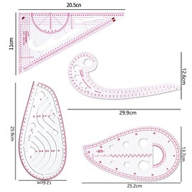 YFFSFDC Curved Ruler, Sewing Ruler, Set of 4, Curved Ruler, Plastic Car Ruler, Cloud Shape Ruler, Triangular Ruler, Curve Ruler, For Sewing Ruler, French Curve, Clothing Ruler Tool, Includes Measuring Tape, DIY Sewing Supplies, Dressmaking, Costume Desig
