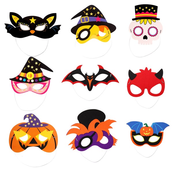 WTUGJEP 9pcs Halloween Masks,Witch Bat Pumpkin Skeleton Frankenstein Demon Mask,