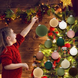 12 PCS Velvet Christmas Ornaments Balls Velvet Ornaments for Christmas Tree 2.36In Flocked Ornaments Balls Xmas Tree Hanging Decorations Set for Holiday Party Home Decor (Prairie Fall)