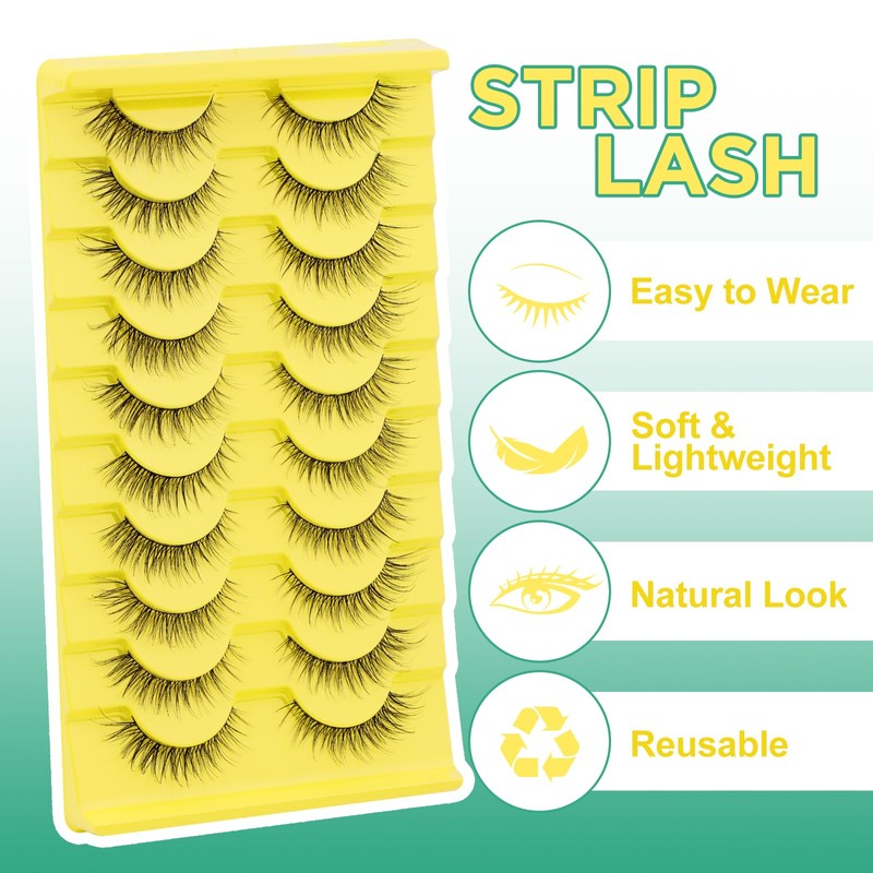 GEMERRY False Eyelashes, 10 Pairs, Soft Faux Mink Eyelashes, Fluffy