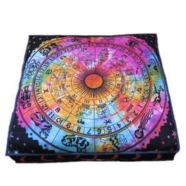 ICC Large Square Floor Pillow Cover Hippie Ottoman Pouf Cover Daybed Cotton Mandala Cushion Cover with Heavy Duty Zipper Seating Ottoman Poufs Dog-Pets Bed (Yellow Elephant Tree, 35" Square)