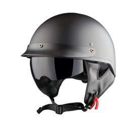 1Storm Motorcycle Half Face Helmet Mopeds Scooter Pilot with Retractable Inner Smoked Visor, Matt Black
