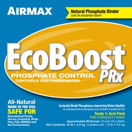 Airmax EcoBoost PRx Natural Pond Water Clariﬁer, Binds Excess Phosphates & Contaminants for Clear Water, Safe for Pets, Plants & Fish, Treats ¼ Acres, 4 Month Supply, 20 Scoops, 10 lb
