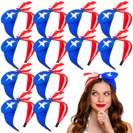 XunYee 12 Pcs Puerto Rico Bow Headbands Non Slip Wide Bow Headbands, Top Knot Hair Bunny Ears Hair Hoop Wide Knot Style Hairband Puerto Rican Flag Design Cultural Accessories for Women Girls