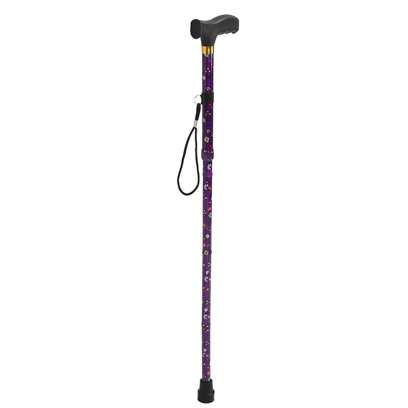Folding Walking Cane T Handle Adjustable Height Print Folding Cane
