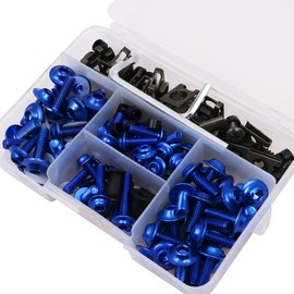 Tiardey Universal 177Pcs Motorcycle Fairing Bolts & Nuts Kit Bodywork Screws,Motorcycle Screws Cowls Set - Blue