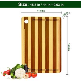Cutting Board, Titanium Cutting Board for Kitchen, Pure Titanium and Natural Bamboo, with Deep Juice Grooves, Large Size 15.6”×11”
