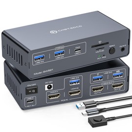 JCYMELE USB C KVM Switch 2 Monitors 2 Computers 4K@60Hz HDMI Dual Monitor KVM Switches with EDID Share 13 in 1 USB C Docking Station for Laptop and Desktop Supports Connection 5 USB A/C Peripherals