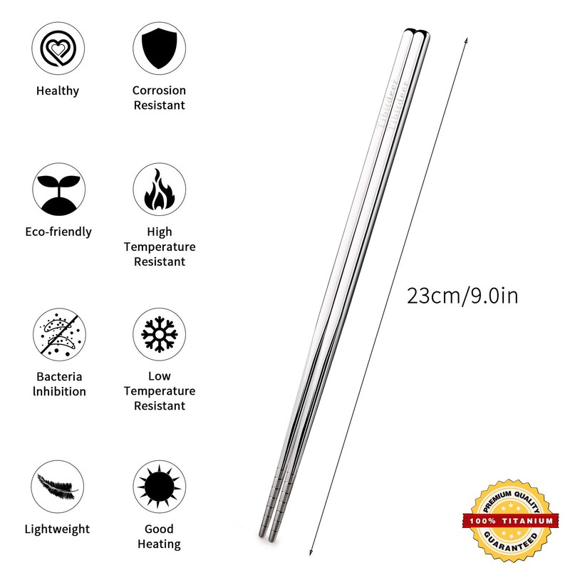 Tibitdeer Titanium Chopsticks, 2 Pairs 9 Inch Reusable Dishwasher Safe