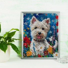 SVINOILER Patriotic 4th of July Dog Paint by Numbers Kit for Adults Beginner Westie Dog and Flowers DIY Digital Oil Painting Kits on Canvas with Brushes and Acrylic for Home Decor Gifts 16x20 Inch