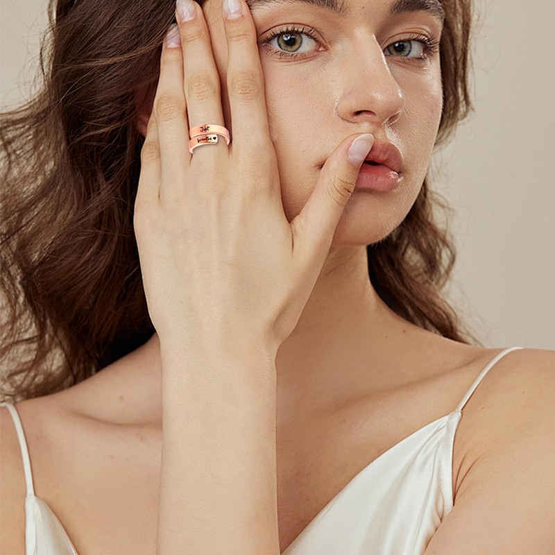 HUASAI Just Breathe Rings for Women Adjustable Heart Promise Ring