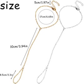 Aswewamt 2Pcs Hand Chain Bracelet, Gold Finger Bracelet Silver Hand Chain Bracelet Stylish Slave Hand Link Chain for Women