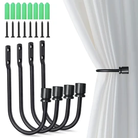 Soportes para cortinas, ganchos para cortinas, soportes de cortina negros para montaje en pared, soportes de cortina resistentes para cortinas, 4 unidades