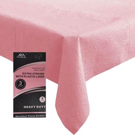 [6 Pack] Pink Paper Tablecloth Disposable for Square Tables, 54 X 54 Inch Party Table Cover with Plastic Backing, Waterproof 3 Ply Table Cloth for Valentine's Day Wedding