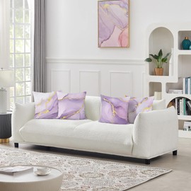 Bonhause Purple Gold Marble Cushion Covers 45 x 45 cm Modern Abstract Marble Texture Decorative Throw Pillow Covers Lilac Pillowcases for Sofa Bed Home Patio Decor Set of 4