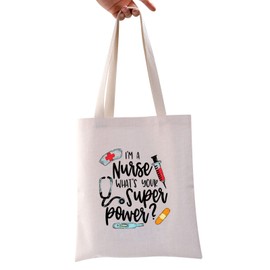 BAUNA Nurse Makeup Bag Nurse Gift Nurse Appreciation Gift I'm A Nurse What's Your Super Power Cosmetic Bag, Nurse Tote Bag