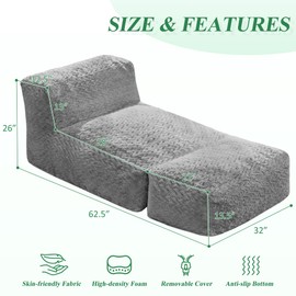 Hobestluk Bean Bag Chair Big Bean Bag Lounger for Adults Bean Bag Couch with Memory Foam Filled for Living Room, Bedroom or Balcony (Chevron Plush Grey)