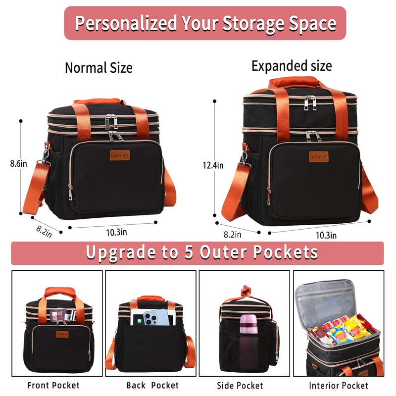 GLENKEY Expandable Insulated Lunch Box for Women Men, Double Deck