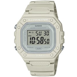 Casio W-218HC-8AVEF Unisex Quartz Watch, 44.40 mm Case Size with Clear Digital Dial and Cream Plastic / Resin Strap Strap, gray, W-218HC-8AVEF