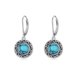 VONALA 925 Sterling Silver Turquoise dangle Earrings, Round Turquoise Drop Earrings Boho Filigree Western Turquoise Jewellery Gift for Women Girls