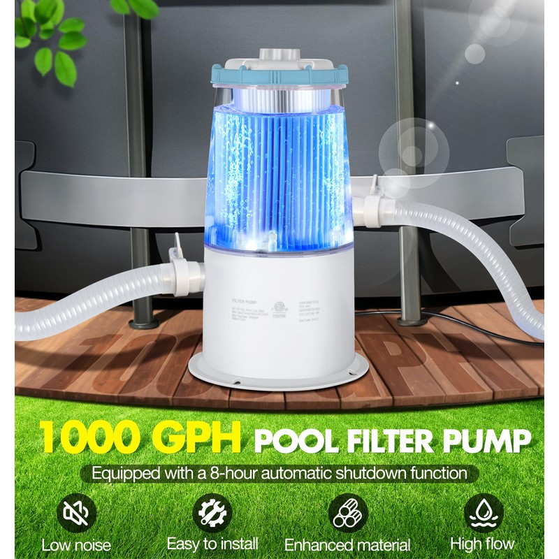 KimFilter Glowing 1000 GPH Above Ground Pool Filter Pump with