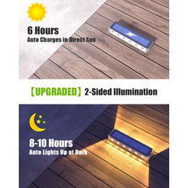 DetarZinLED Solar Step Lights for Outside 4 Pack, 12 LEDs 2-Sided Illumination Solar Stair Lights Outdoor IP68 Waterproof,Auto On/Off Deck Lights Solar Powered for Patio,Yard,Path,Walkway (Warm White)