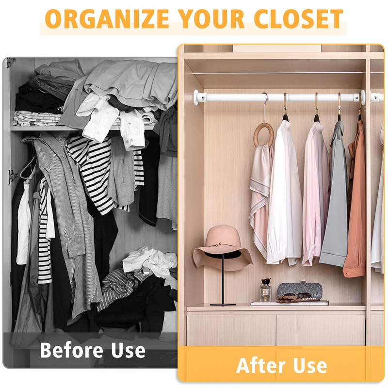 Closet Rods For Hanging Clothes, 17-52 Inch Adjustable Closet Rod,