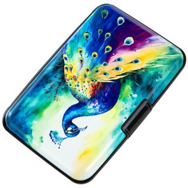 Kaabao Credit Card Holder Small RFID Blocking Wallet Business Metal Slim Mini Aluminum Hard Case for Women Men (Colorful Peacock)