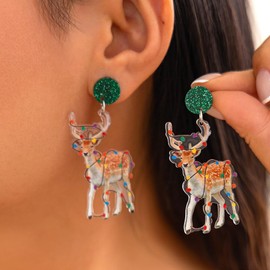 Cute Christmas Earring for Women Funny Light Bulb Chicken Deer Earrings Lightweight Acrylic Cartoon Animal Xmas Earrings Christmas Jewelry Accessories (Elk)