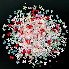 500Pcs Cute 3D Nail Charms and Gems Kit, Mix-Shape Bow Charms Butterfly Flower Heart Bear Pearl Gold Star Moon Shiny Nail Rhinestones, Mixed Nail Charms and Glitter Nail Sequins for Nail Art Design
