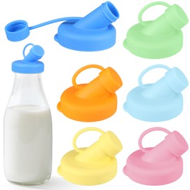 Baderke 6 Pack Silicone Milk Bottle Dispenser Caps, 48mm Diameter Silicone Pour Spout Lids, Glass Milk Bottle Replacement Caps Pour Spout Lids, Leak Proof, Airtight, Easy to Dump