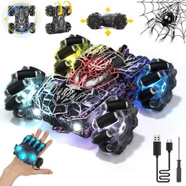 Spider Remote Control Car, Gesture Sensing RC Stunt Car, Double Sided Race Car with LED Light, 360° Rotating RC Drift Car, 4WD Rechargeable RC Stunt Car, outdoorfun:_(Upgrade)Black