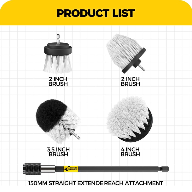 Holikme 5Pack Drill Brush Attachment Set-Car Interior Detailing Kit，Power Scrubber