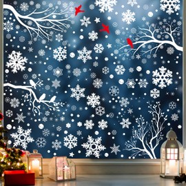 249 PCS Snowflake Window Clings, GeeRic Winter Decorations 6 Sheets Christmas Window Cling Stickers Snowflake Branches, Snow, Birds Stickers Removable for Xmas Home Shop Window