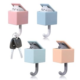 4 Juegos de Ganchos Creativos para Llaves,Ganchos de Perchero de Pared,Formas Animales Lindas,Ganchos Autoadhesivos Resistentes para Chamarra,Ganchos adhesivos de pared para Llavero, Bufanda, Sombrero
