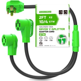 EVMASTER NEMA 14-30P to 14-30R/14-50R Dryer Y Adapter Splitter,4 Prong Dryer Outlet Plug Adapter Cord,250 Volt,10 AWG STW,30 Amp to 30 Amp/50 Amp
