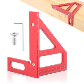 Pilarmuture 3D Multi-Angle Measuring Ruler, Aluminum Alloy, Red, 11.2 x 7.9 cm, 45/90 Degree, Clear Scales, Woodworking Square Protractor, Miter Triangle Ruler