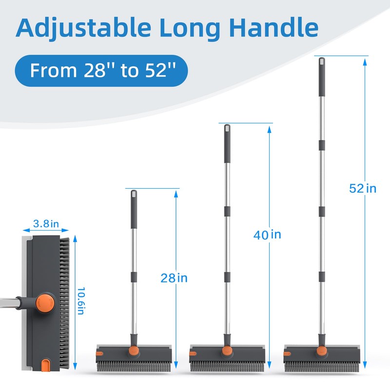 Scrub Brush with Long Handle, Floor Scrub Brush Squeegee Broom