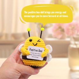 Inspirational Crochet Positive Bee - Handmade Emotional Support Encouragement Knitted,Soft Yellow Bee Crochet with Card,Unique Cute Thank You Presents for Friends, Colleagues,Parties, Birthdays