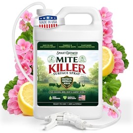 Dust Mite Spray for Home, Mite Killer for Chicken, Carpet, Bird & Rat Mites – Fast-Acting Botanical Surface Spray, Non-Staining & Non-Greasy – Smart Grower Mite Defender, Family & Pet Area Safe, 128oz