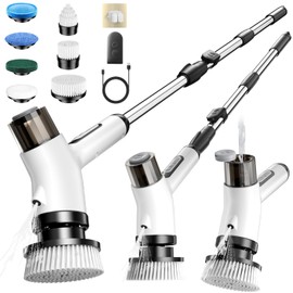 Wikihhome Electric Spin Scrubber,Cordless 2 Speeds Shower Scrubber with Foam &Remote Control,IPX7 Waterproof Adjustable Electric Scrubber for Cleaning with 7 Replaceable Brush for Bathroom Kitchen Car