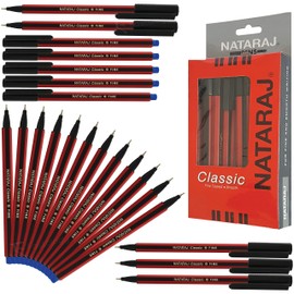 NATARAJ 20 x 0.7mm Fine Tipped Classic BLUE Ballpoint Pens School Office Business Supplies (3 x PATEL Black Ball Pens)
