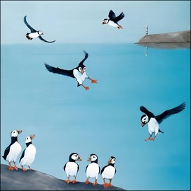 Woodmansterne Birthday/Blank Card for Men/Women - General Male/Female Card - Puffin Friends - Eco-Friendly and Recyclable