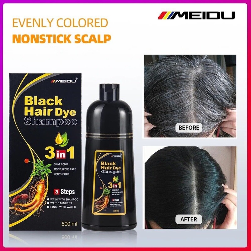 Meidu Black Hair Dye Shampoo Instant 3 in 1 +100%