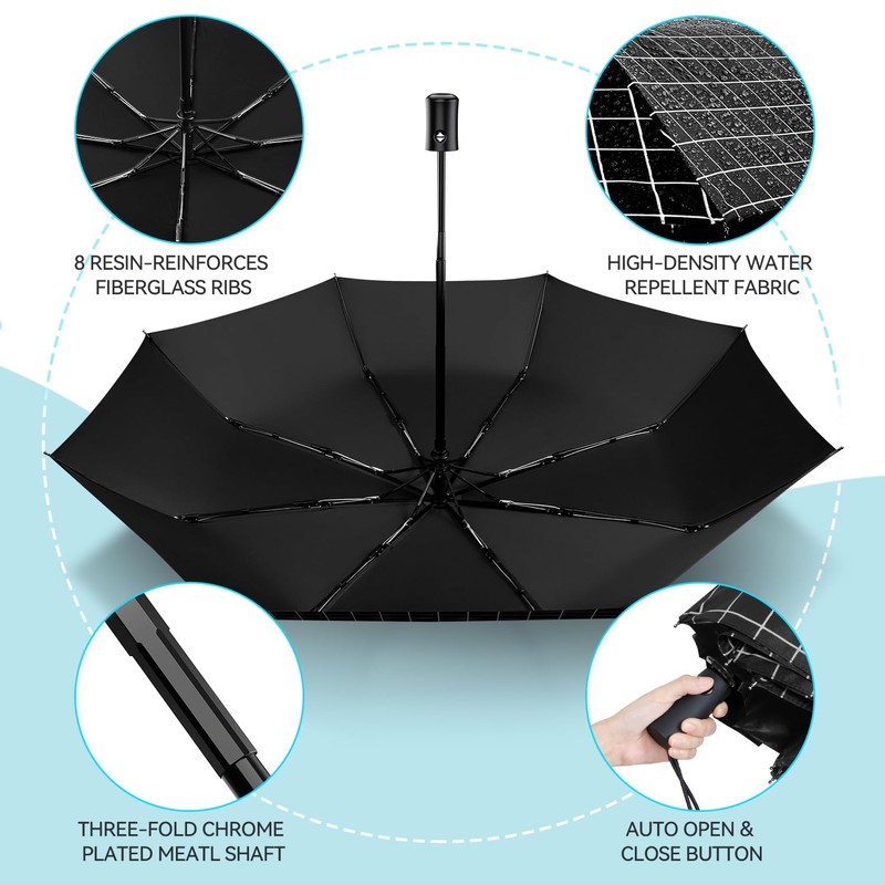 TechRise Umbrella, Compact Strong Windproof Automatic Umbrellas, Folding Lightweight, Portable